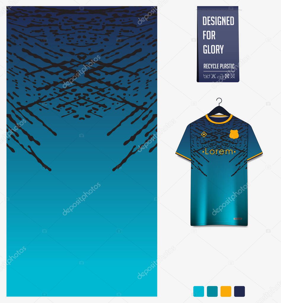 Soccer jersey pattern design. Brushstroke pattern on blue background for soccer kit, football kit, bicycle, e-sport, basketball, t-shirt mockup template. Fabric pattern. Abstract background. Vector Illustration.