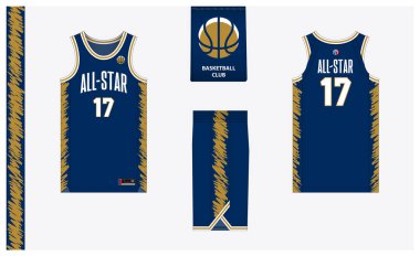 Basketball uniform mockup template design for basketball club. Basketball jersey, basketball shorts in front and back view. Basketball logo design. Vector Illustration.