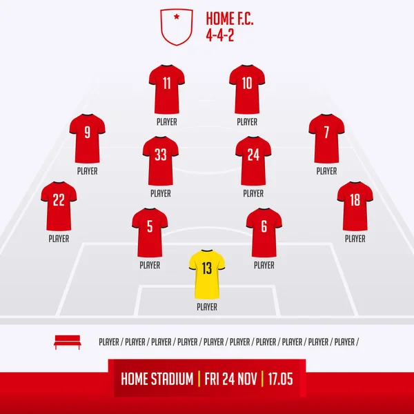 Football Team Formation Starting List Lineups Infographic Template Set Football — 스톡 벡터