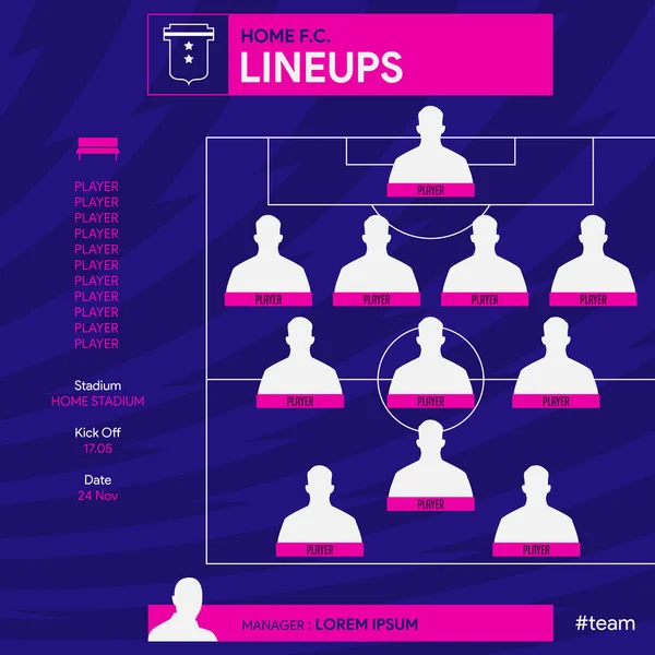 Football Team Formation Starting List Lineups Infographic Template Set Football — Stockový vektor