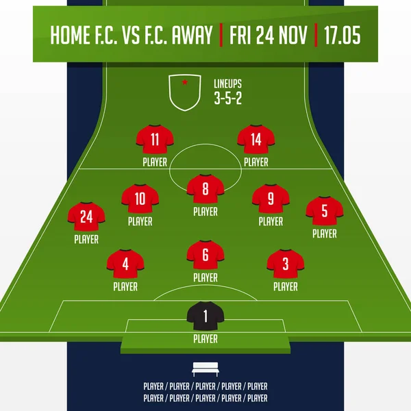 Football Team Formation Starting List Lineups Infographic Template Set Football — Stockový vektor