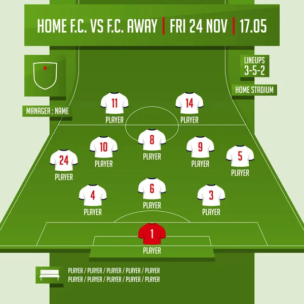 Football Team Formation Starting List Lineups Infographic Template Set Football — Stockový vektor