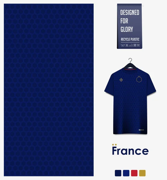 足球球衣图案设计 法国国旗图案蓝色背景的足球套件 足球套件 自行车 电子竞技 T恤造型模板 面料图案 摘要背景 病媒图解 — 图库矢量图片