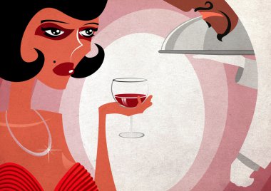 kadın restoranda şarap içer