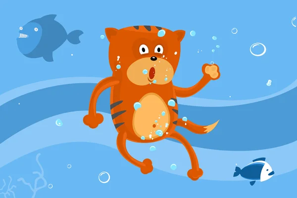 Kat zwemt — Stockvector