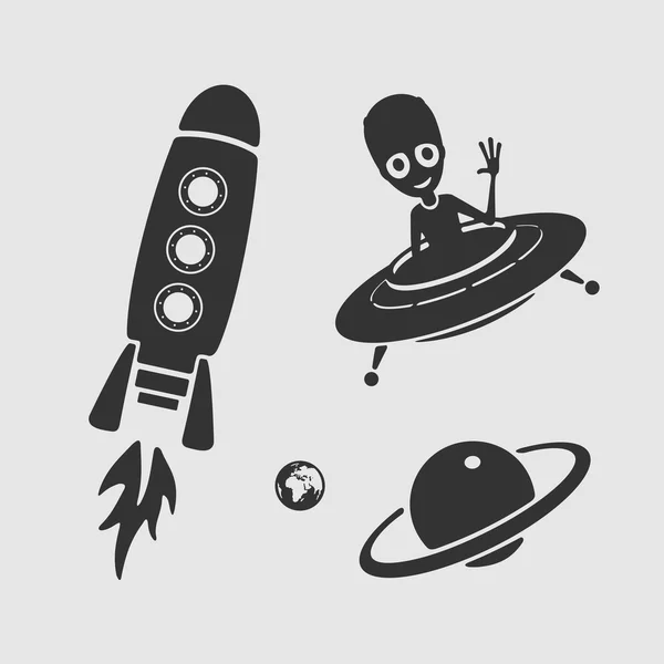Character set space ufo — Stock Vector