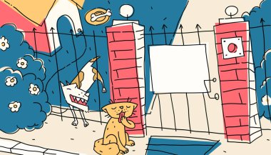 Vektör Çizimi Kedi ve Köpek Bahçesi