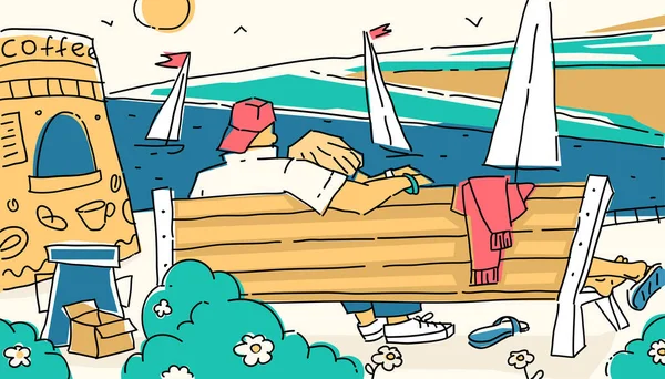 Vector Illustratie Paar Rustend Aan Kust — Stockvector