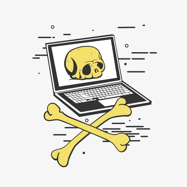 Vector Illustration Symbol Skull Computer — Stock Vector