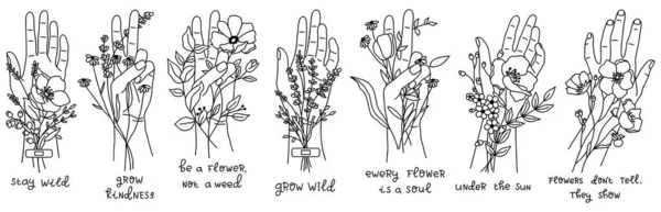 Línea vectorial mano de arte con ramo de flores — Archivo Imágenes Vectoriales