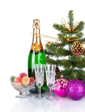Yeni yıl kartı tasarım şampanya ile. Noel sahne. kutlama.