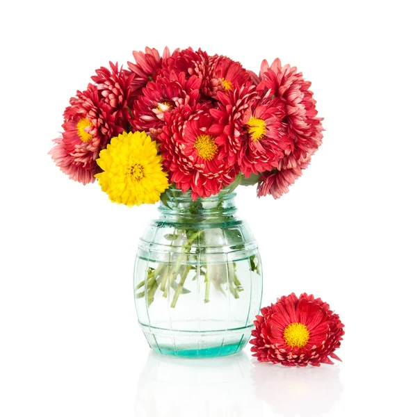 Huge bunch of yellow and red autumn flowers in vase — Stock Photo, Image