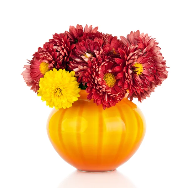 Huge bunch of yellow and red autumn flowers in vase — Stock Photo, Image