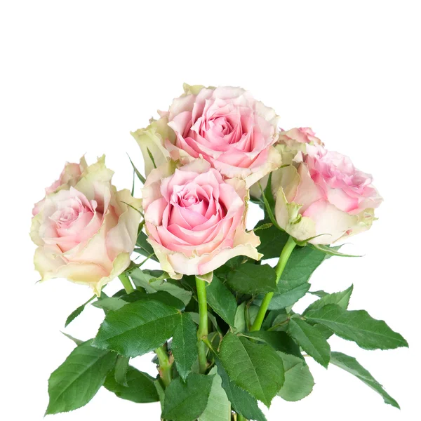 Beau bouquet de roses dans un vase en verre isolé sur blanc — Photo