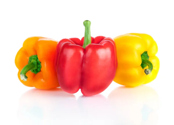 Three fresh sweet pepper isolated on white background — Stock Photo, Image