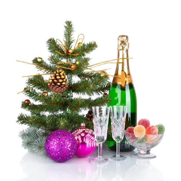 Nuovo anno Card Design con Champagne. Scena di Natale. Celebrazione . — Foto Stock