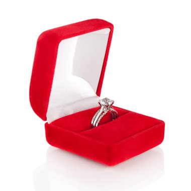 Luxury Diamond Wedding Ring in Red Velvet Silk Box using for Eng clipart