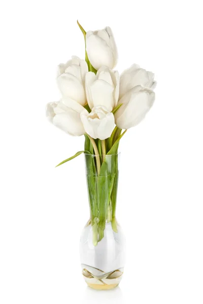 白い背景で隔離の花瓶のチューリップの花束 — ストック写真
