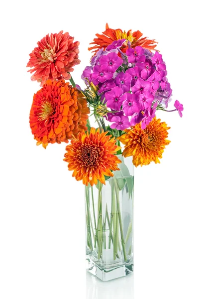 Colorful flower bouquet arrangement in vase isolated on white — Stock Photo, Image