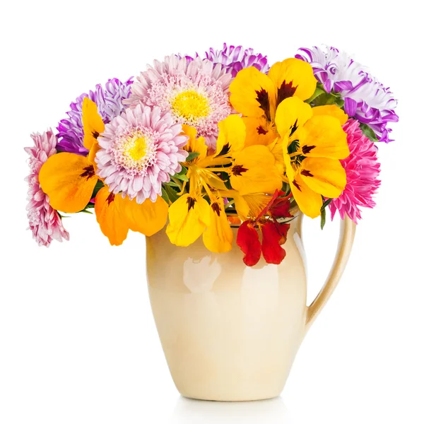 Asters bouquet. Beautiful flowers in vase isolated on white — Stock Photo, Image