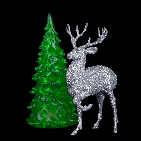 Christmas decoration with fir-tree branch and deer. Happy New Ye — Stock Photo, Image