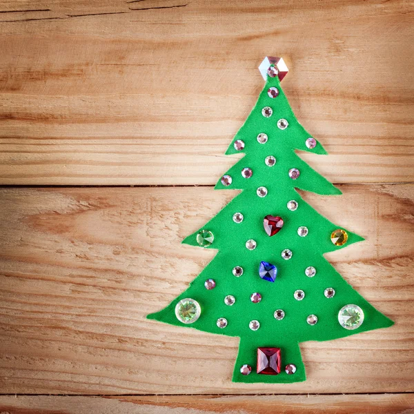 Christmas tree. New Years decoration on wood background, with free space for your text — Stock Photo, Image