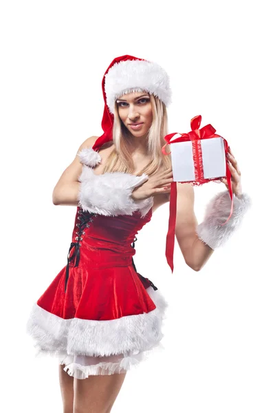 Hermosa mujer en traje de Santa Clause — Foto de Stock