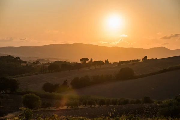 Idyllic Sunset Hills Beautiful Tuscany Imagens Royalty-Free