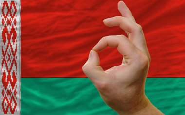 Beyaz Rusya ulusal bayrak önünde bir jest ok