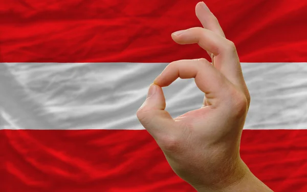 Ok gesto frente a la bandera nacional austriaca — Foto de Stock