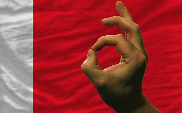 Ok gesture in front of bahrain national flag — Stock Photo, Image