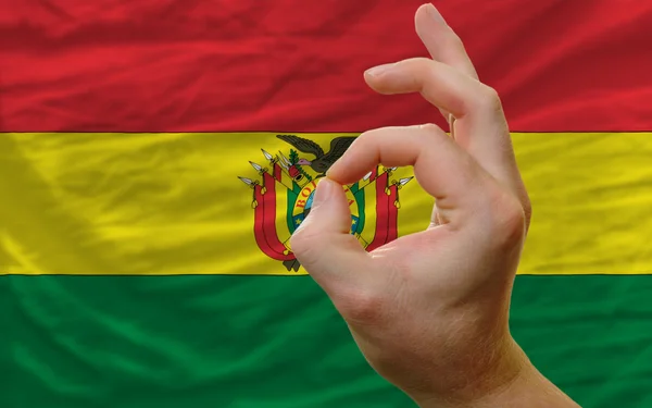 Ok gesztus előtt Bolívia zászlaja — Stock Fotó