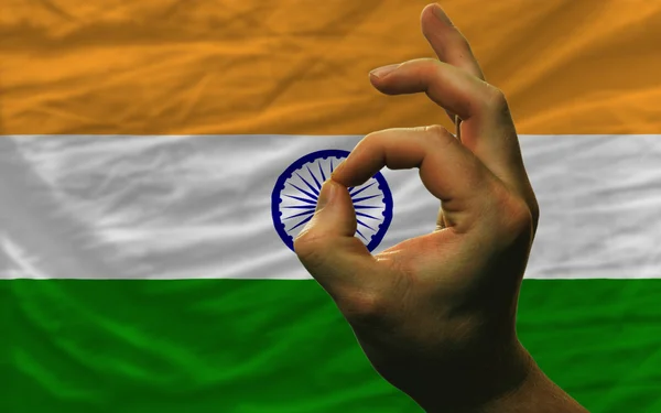 Ok gesture in front of india national flag — Stock Photo, Image