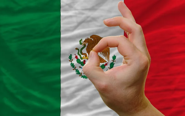 Ok gesto frente a la bandera nacional de México — Foto de Stock