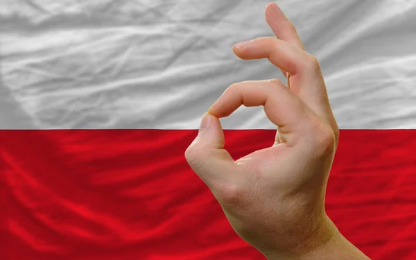 Ok gesture in front of poland national flag — Stock Photo, Image