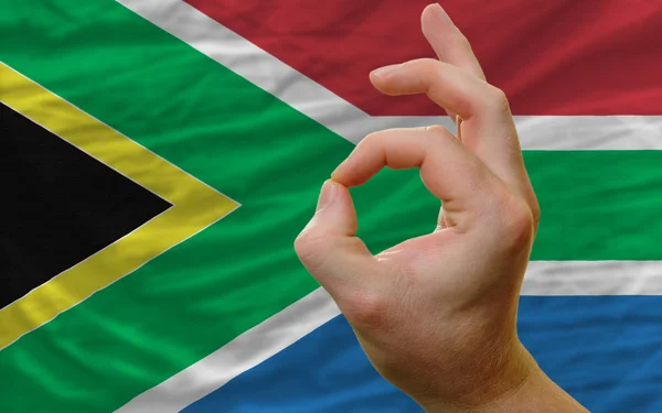 OK gebaar voor nationale vlag van Zuid-Afrika — Stockfoto