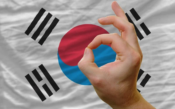 Ok gesture in front of south korea national flag — Stock Photo, Image