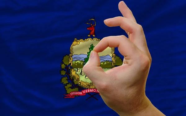 Ok gesture in front of vermont us state flag — Stock Photo, Image