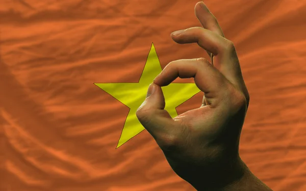 Ok gesture in front of vietnam national flag — Stock Photo, Image