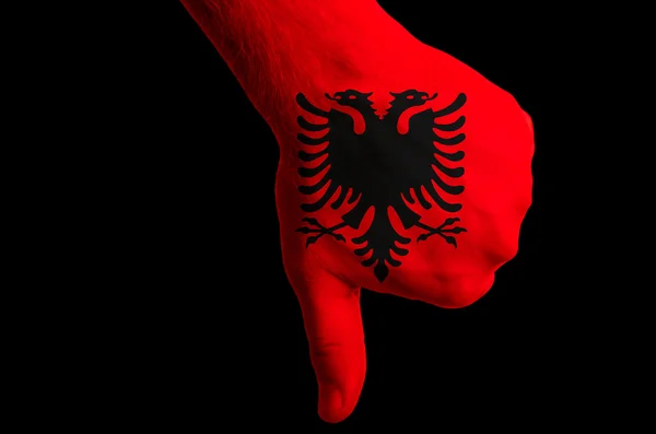 Národní vlajka Albánie palec dolů gesto za neúspěch s h — Stock fotografie