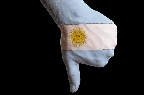 Argentina national flag thumb down gesture for failure made with — Stock Photo, Image