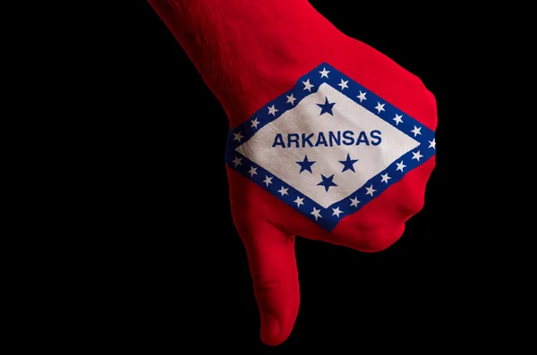 Arkansas us state flag thumbs down gesture for failure made with — Stock Photo, Image