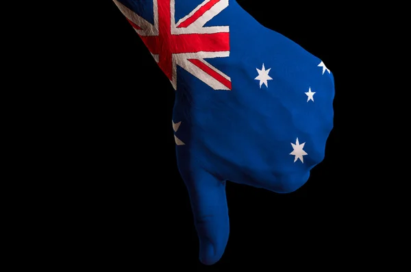 澳大利亚国旗拇指下失败的姿态作出与 — 图库照片
