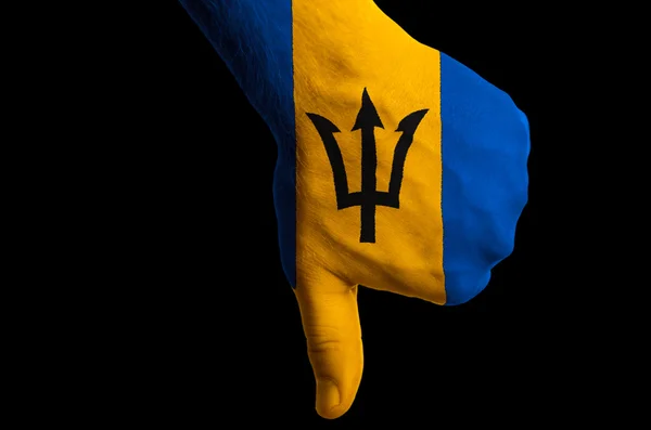 Barbados flaga kciuk w dół gest za wykonane z — Zdjęcie stockowe