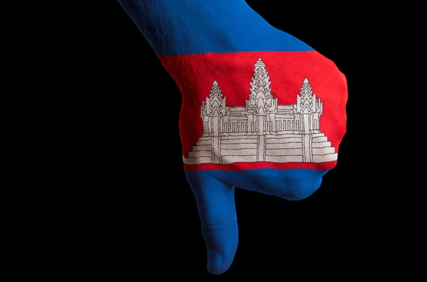 Cambodia bandeira nacional polegares para baixo gesto por falha feita com — Fotografia de Stock