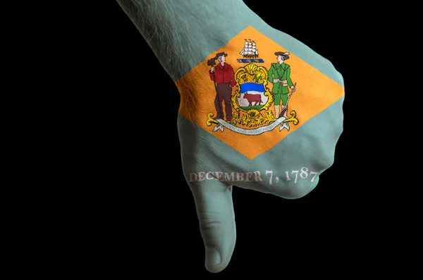 Delaware us state flag thumbs down gesture for failure made with — Stock Photo, Image