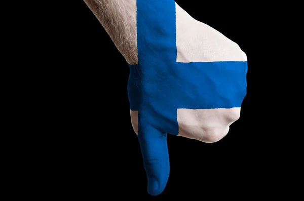 Finland nationale vlag duim omlaag gebaar voor mislukking gemaakt met h — Stockfoto