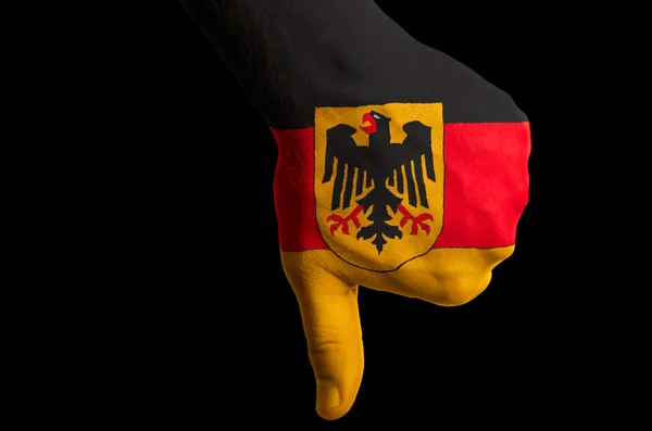 Germany national flag thumbs down gesture for failure made with — Stock Photo, Image