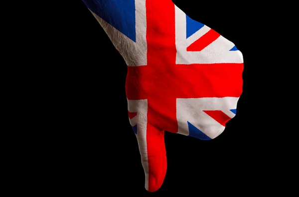Národní vlajka Velké Británie palec dolů gesto za neúspěch se — Stock fotografie