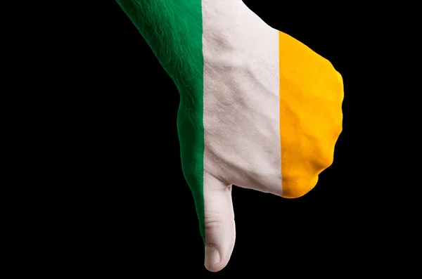 Ireland national flag thumb down gesture for failure made with h — Stock Photo, Image